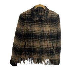 Vintage Elliott Lauren Wool Blend Plaid Fringe Western Coat Medium
